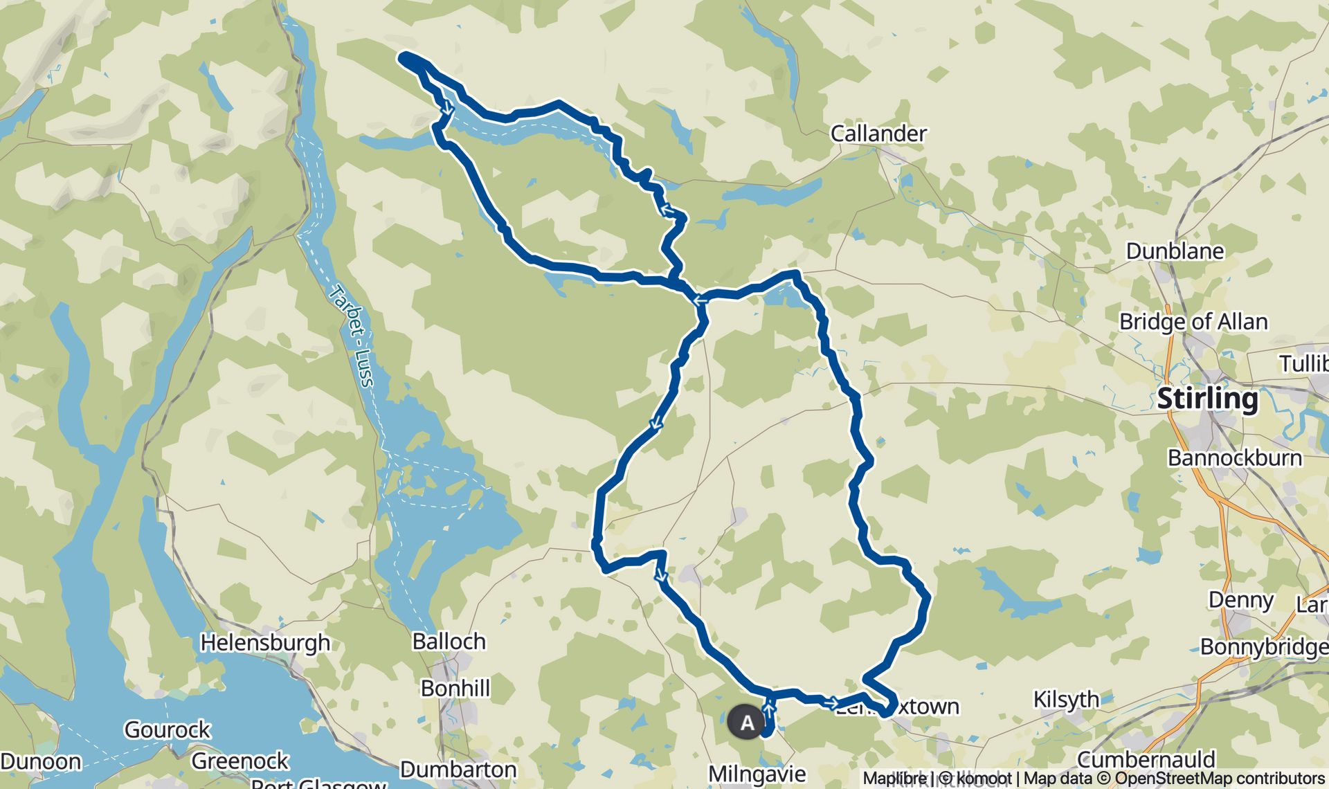 Katie Archibald's route to the north of Glasgow