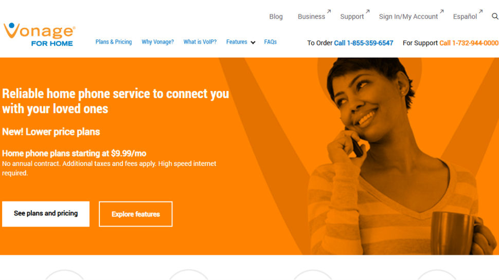 Vonage VoIP for Home website screenshot (June 2025)