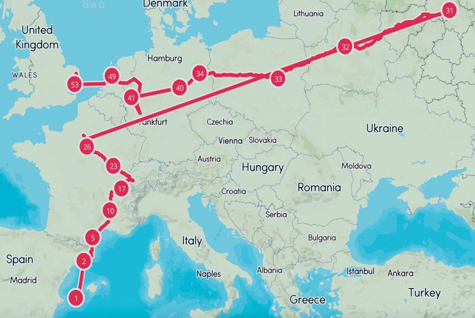 A map of James Briggs's route