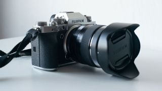 Image shows a side view of the Fujifilm X-T4 taken in our review.