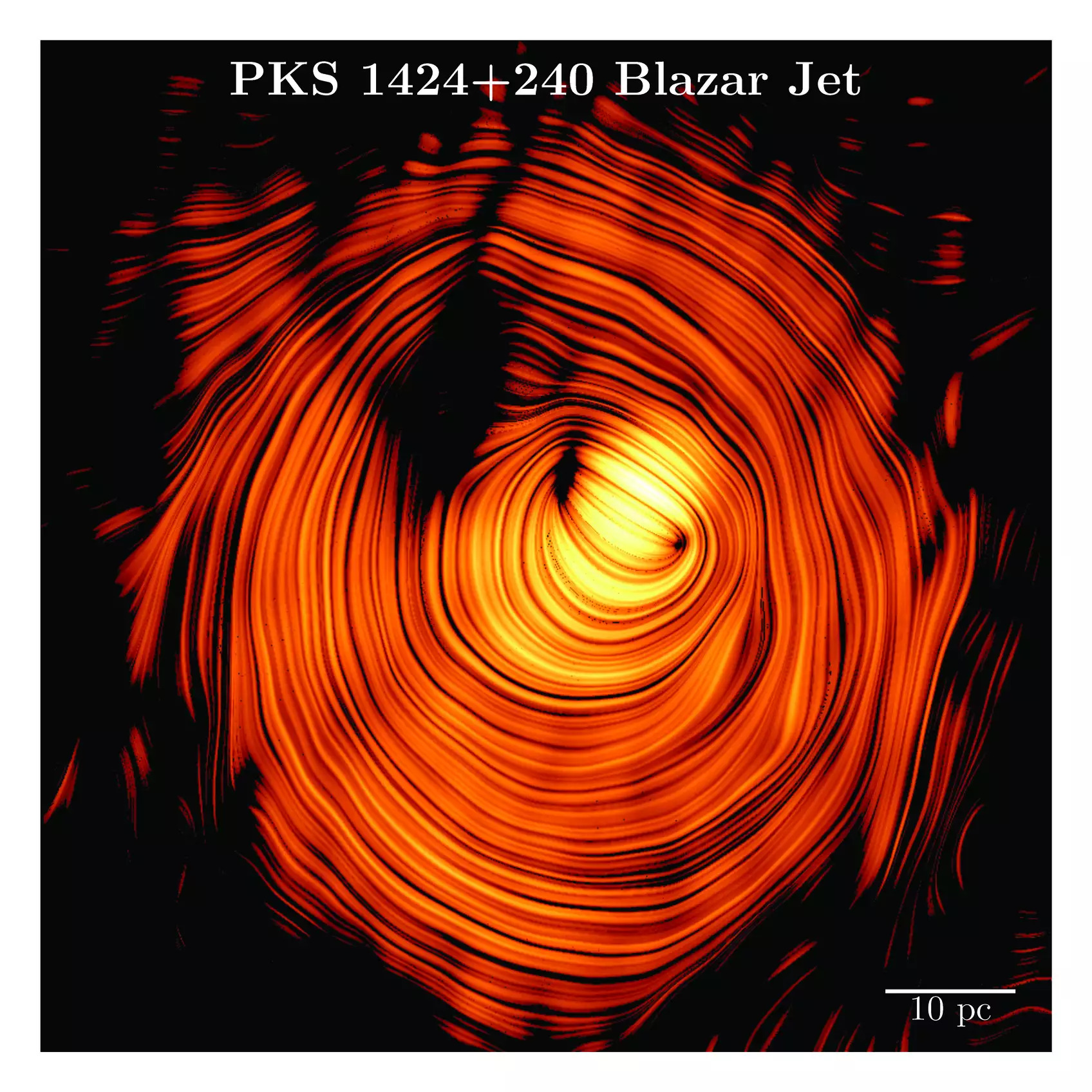 Swirls of gold and yellow are seen against a black background
