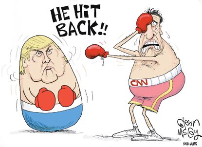 Political cartoon U.S. Trump tweets CNN media bias