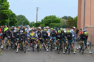 Racing being neutralised on stage 5 of the Critérium du Dauphiné