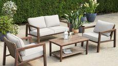 An example of the best Walmart outdoor furniture, a wooden conversation set 