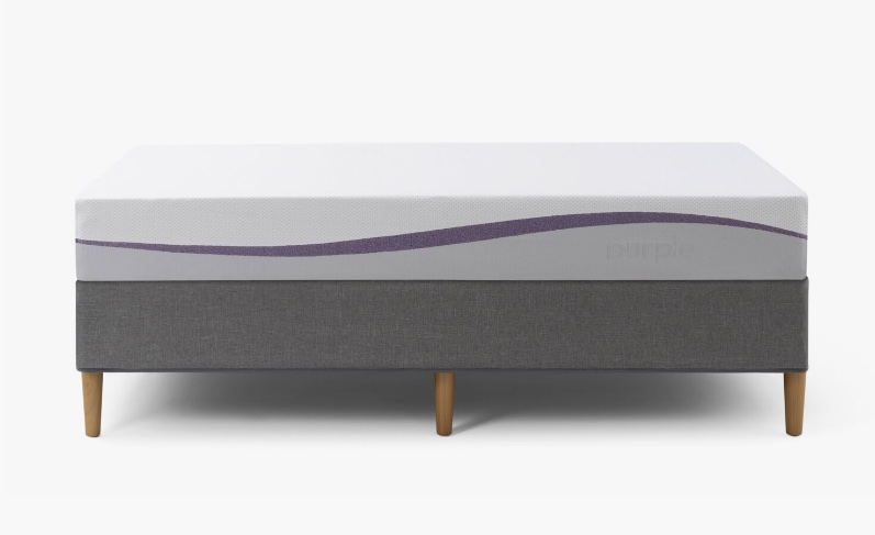 Purple mattress shown with base