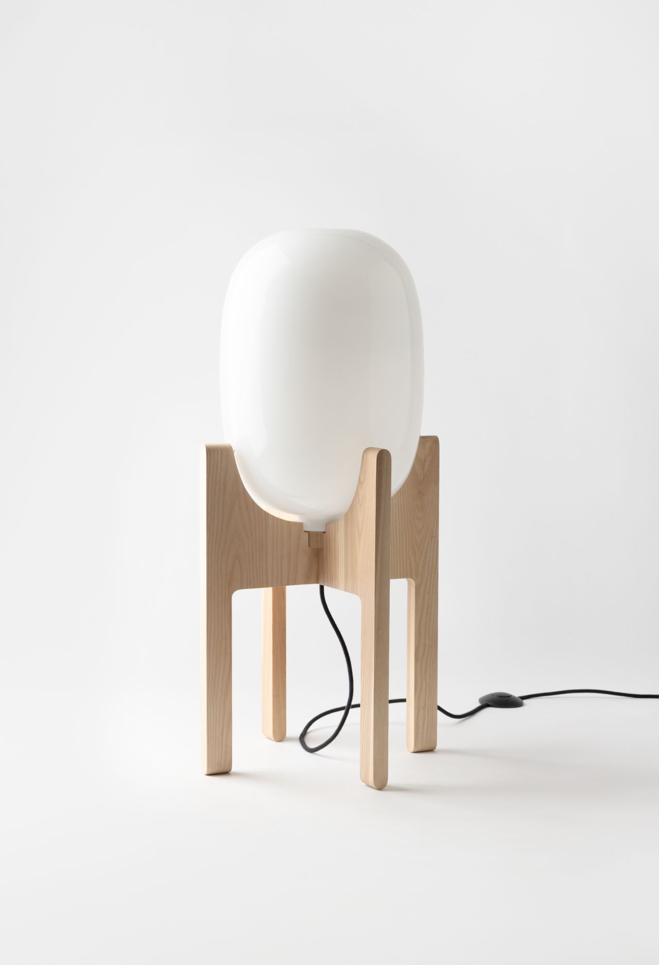 handblown glass floor lamp on solid wood base