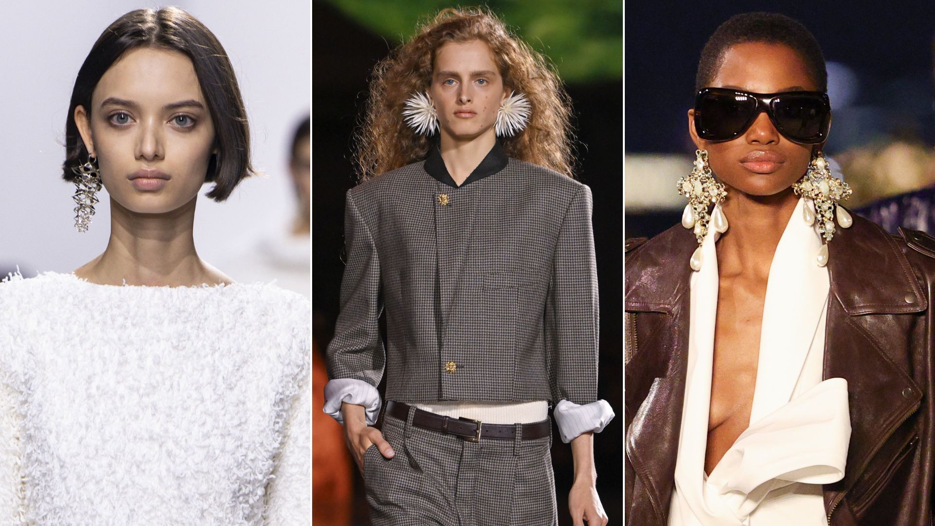 Modelli indossano orecchini oversize sul catwalk primavera/estate 2026