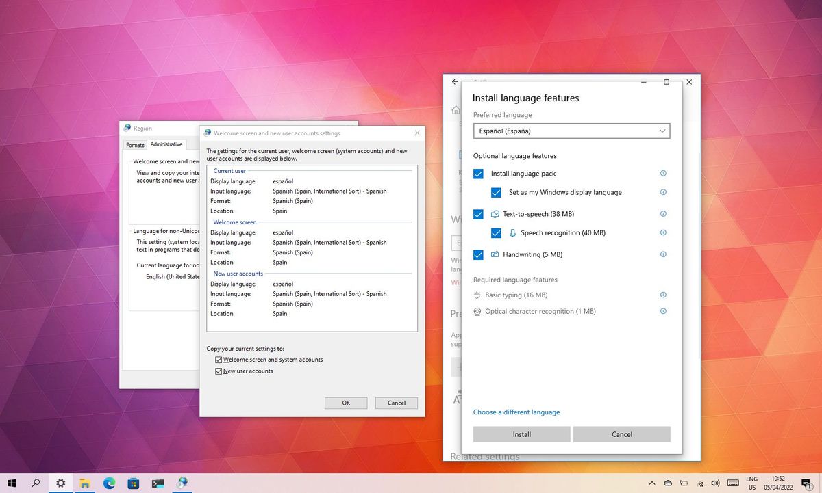 how to change system language on windows 10