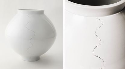 White ceramic jar with a diamond trail in it