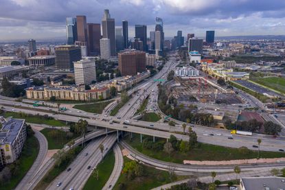 An aerial shot of downtown Los Angeles.