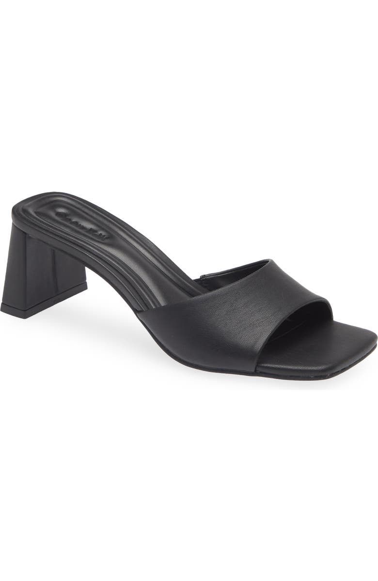 black heeled mule sandals