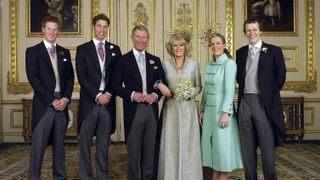 King Charles and Queen Camilla with their children on their wedding day