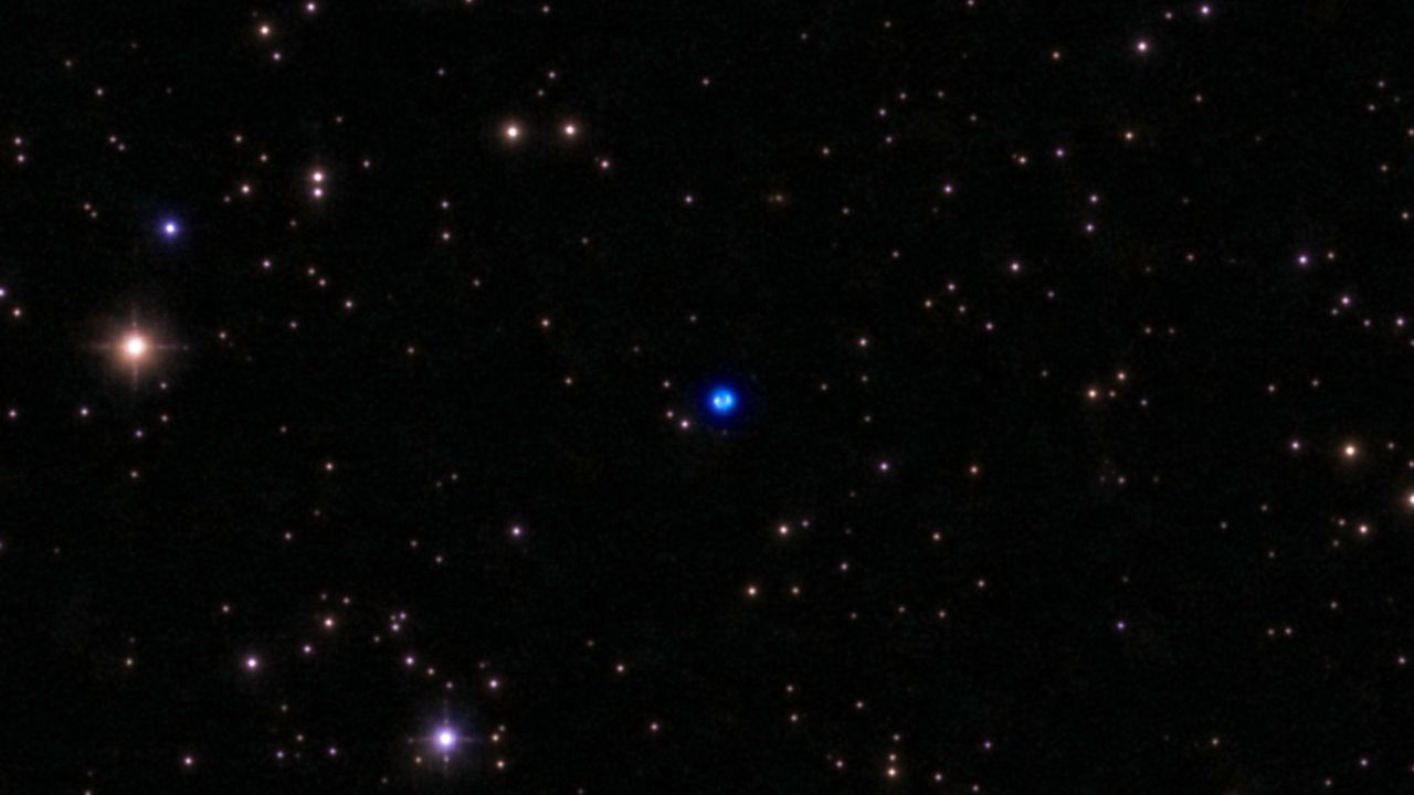 The Blue Snowball Nebula in the night sky as imaged by the Unistellar Odyssey Pro.