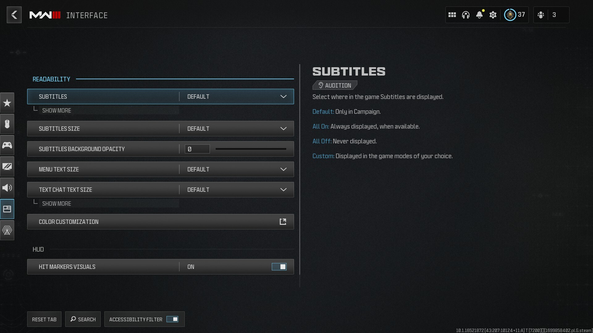 Accessibility options in Modern Warfare 3