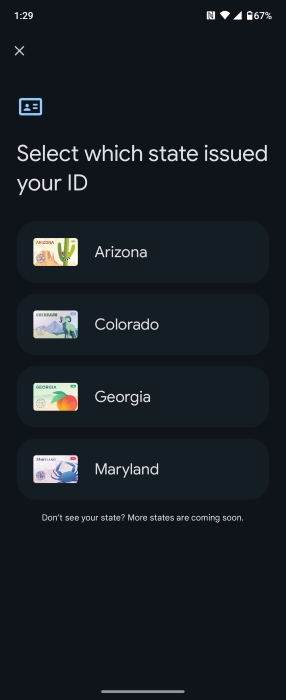 Supported state IDs in Google Wallet as of October 2023