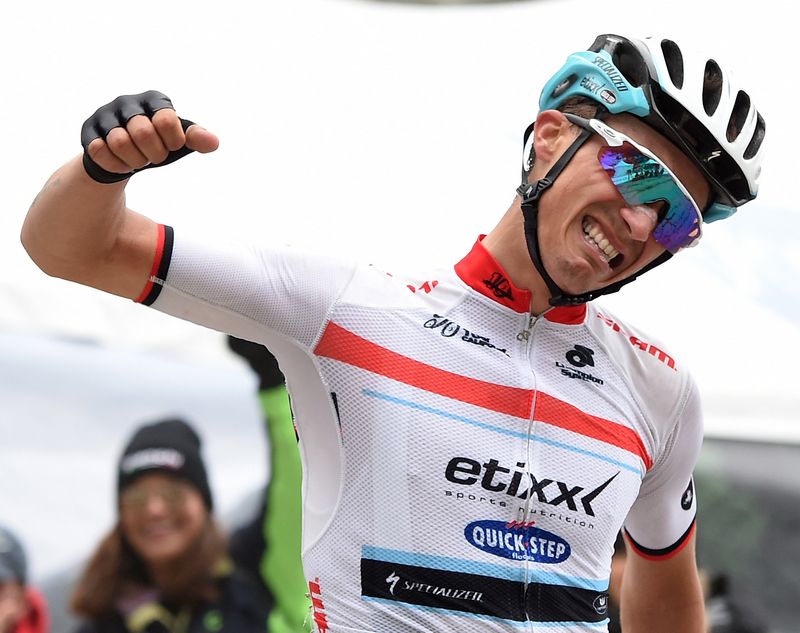 Julian Alaphilippe (Etixx-Quickstep) celebrates the biggest win so far of his young career