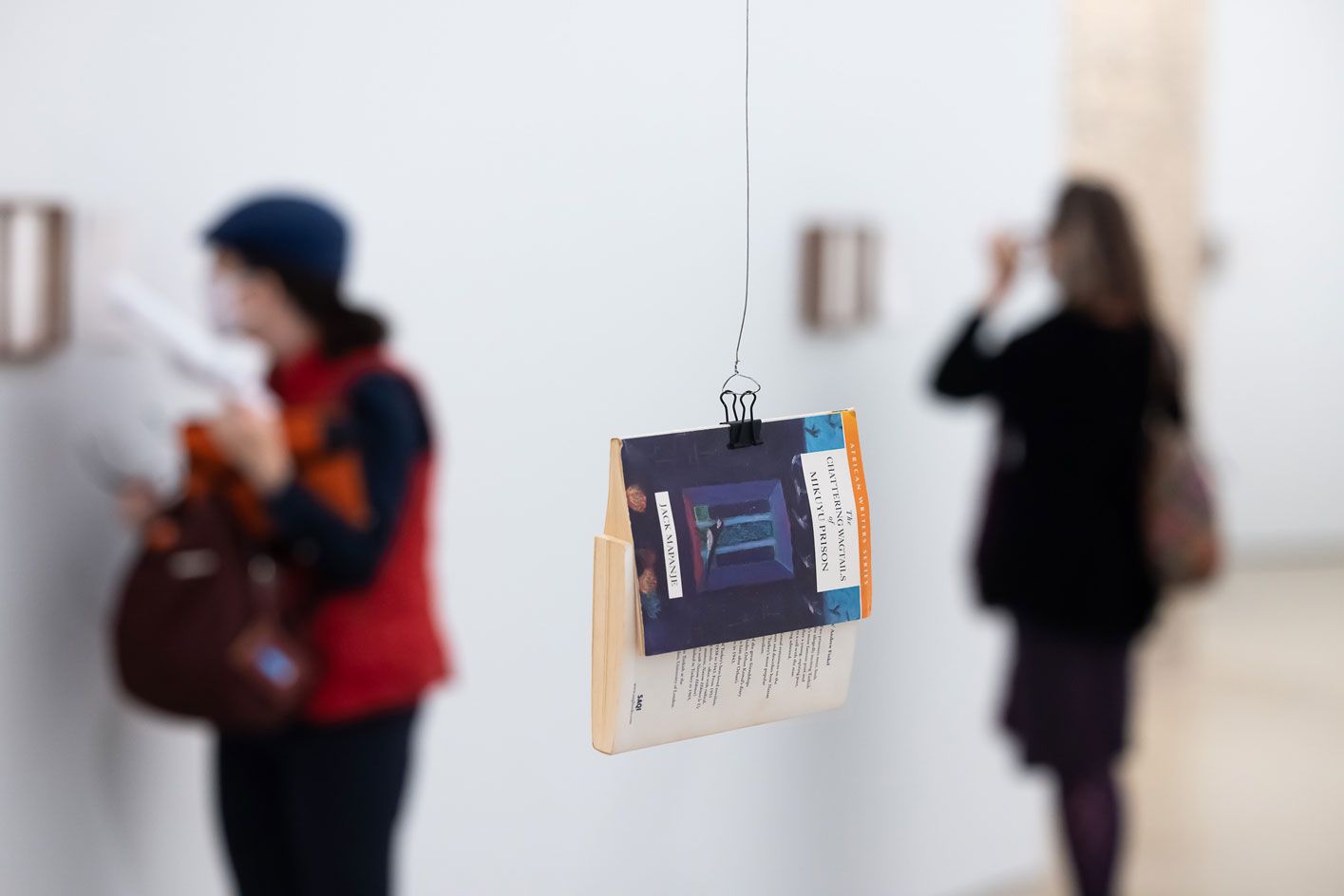 room with hanging book