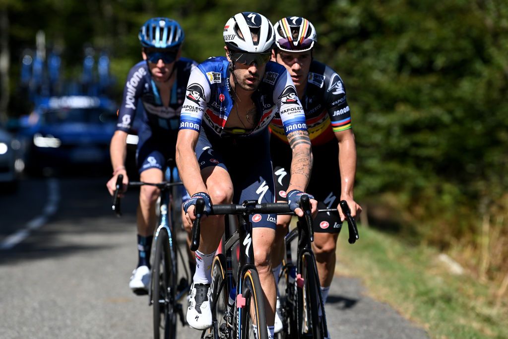 LARRABELAGUA SPAIN SEPTEMBER 09 Mattia Cattaneo of Italy and Team Soudal Quick Step competes during the 78th Tour of Spain 2023 Stage 14 a 1562km stage from SauveterredeBarn to LarraBelagua 1588m UCIWT on September 09 2023 in LarraBelagua Spain Photo by Tim de WaeleGetty Images