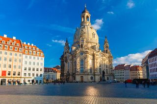 The Frauenkirche cathedral in Dresden, Germany, was reconstructed after its destruction.