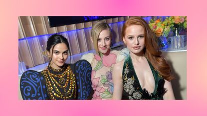 Camila Mendes, Lili Reinhart, and Madelaine Petsch attend the 2020 Vanity Fair Oscar Party hosted by Radhika Jones at Wallis Annenberg Center for the Performing Arts on February 09, 2020 in Beverly Hills, California. 