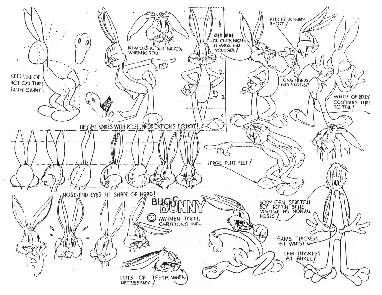 Bugs Bunny 85th Anniversary; sketches of a cartoon rabbit
