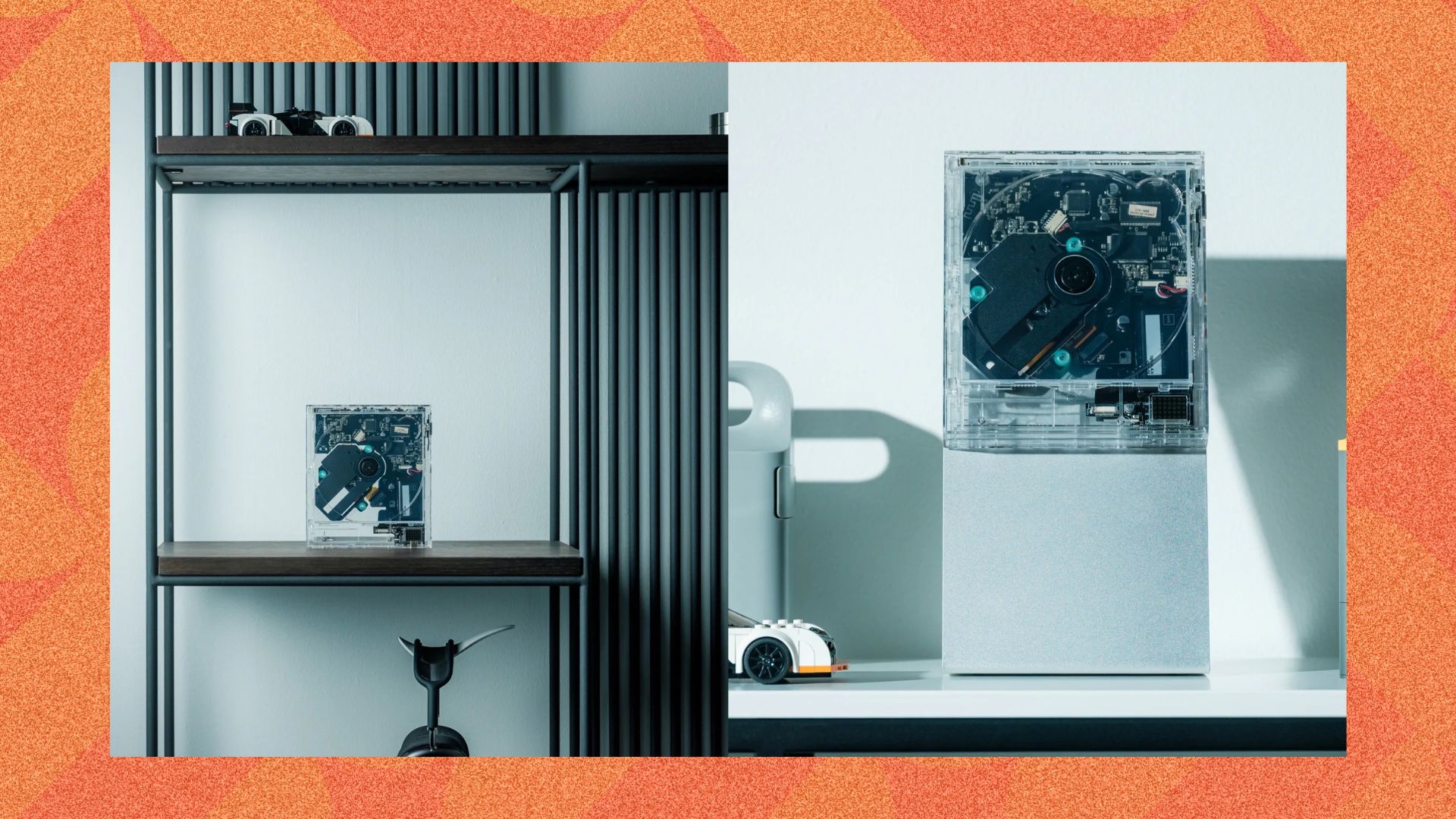 The YD select Clearframe on a shelf and a stand 