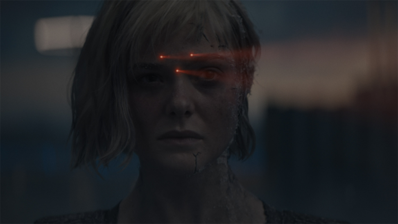 a silhouette of a humanoid alien in front of a foggy alien landscape