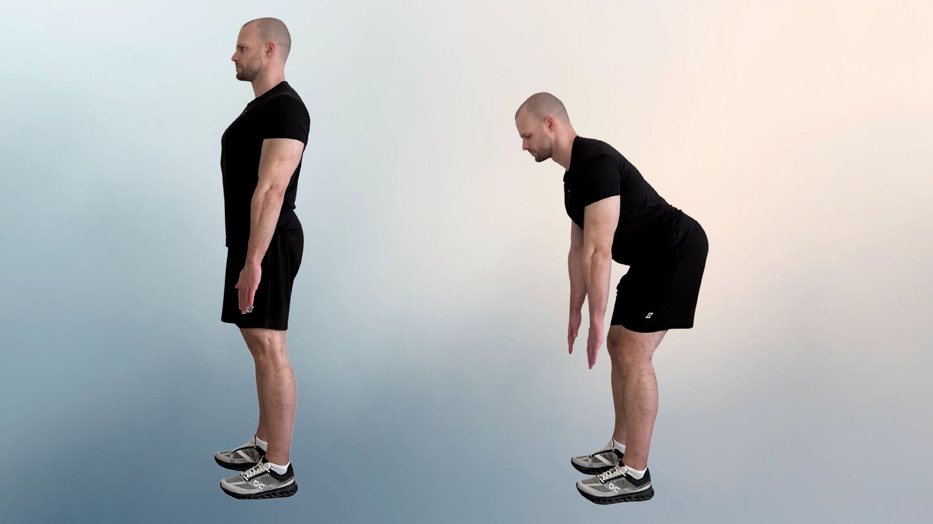 Man demonstrates two positions of the hip hinge movement