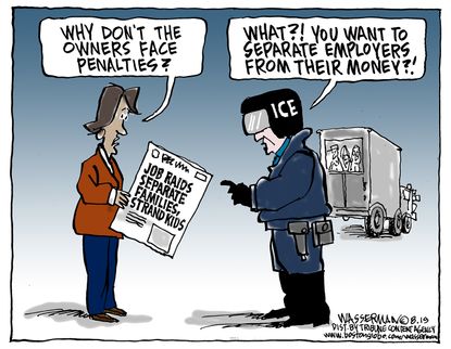 Political Cartoon U.S. ICE Raids Punishing Exploitative Employers