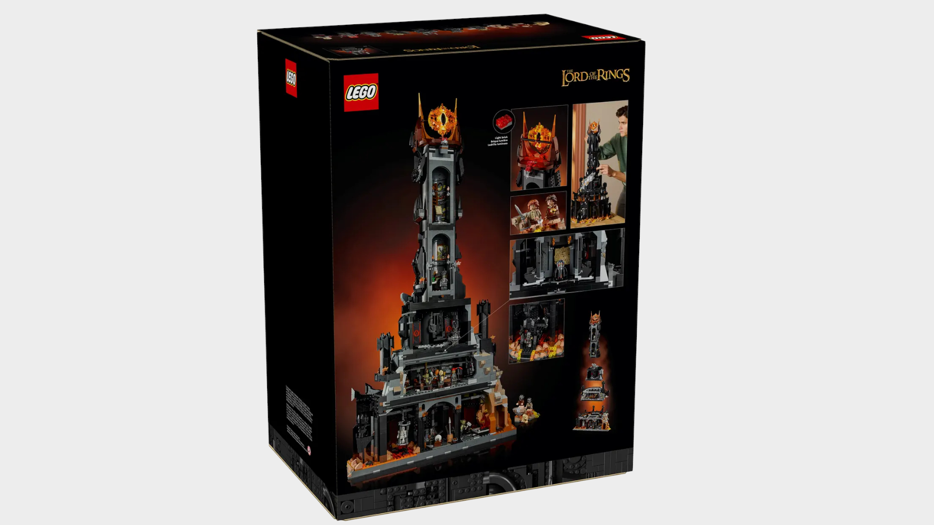 Lego Barad-dur pieces against a plain background