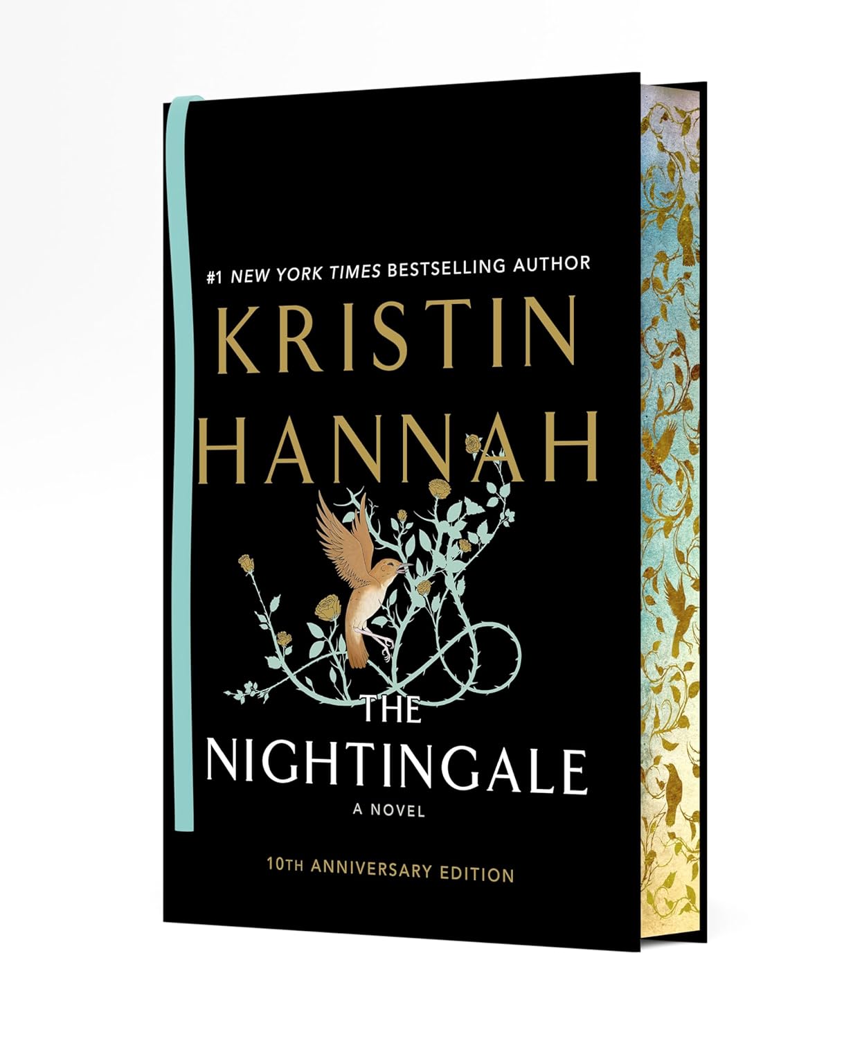 The Nightingale Deluxe edition book cover tilted to the side to show sprayed edges. 