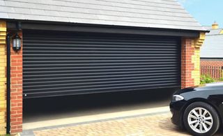 A black garage door opening