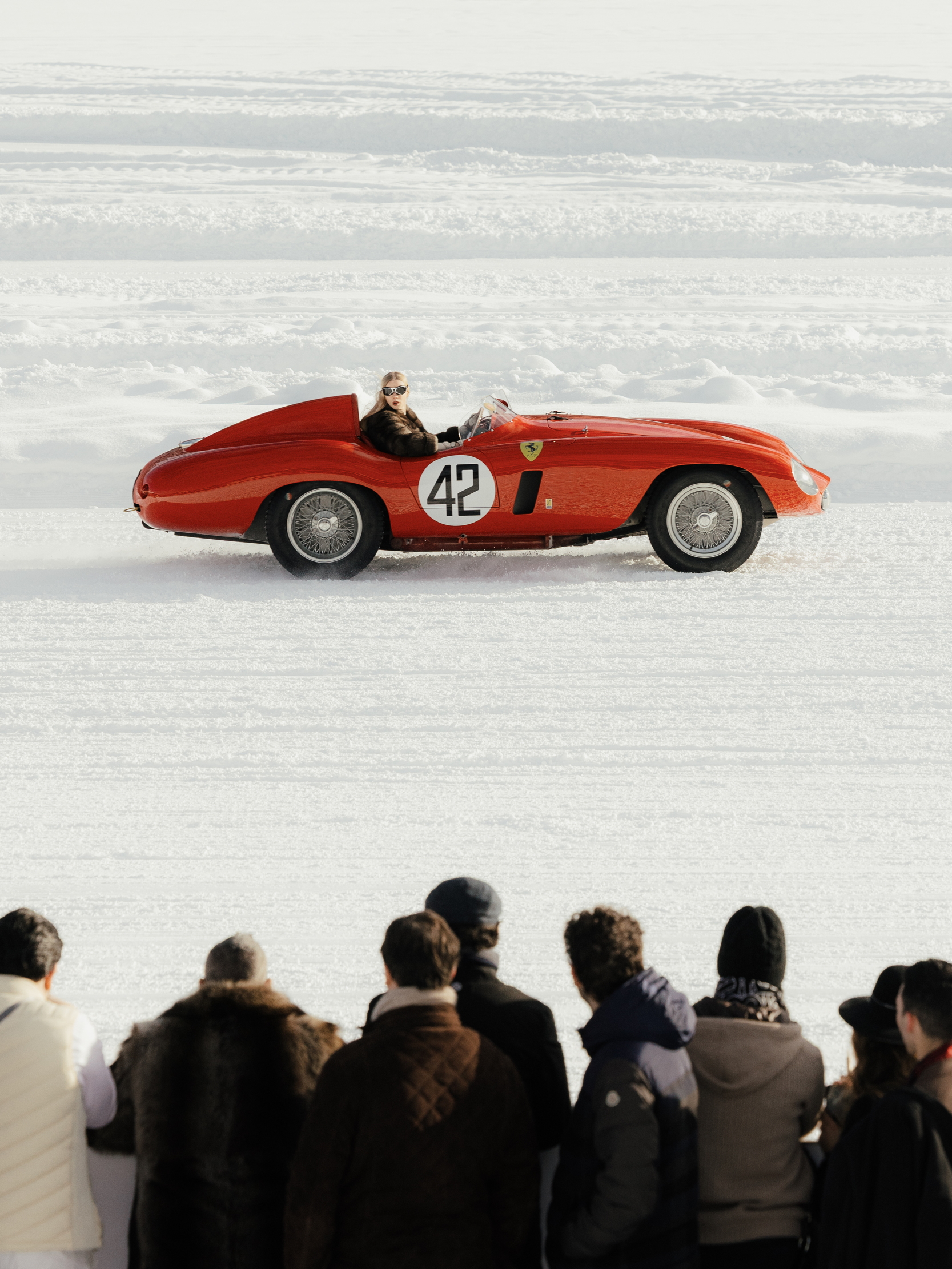 A car takes a lap of the St Moritz ice
