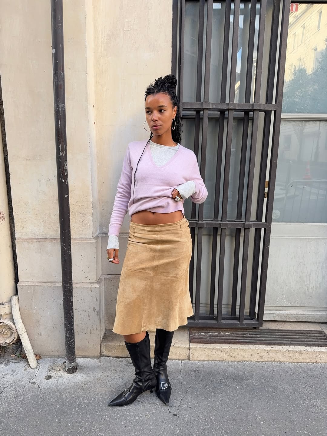 woman wearing winter to spring transitional capsule wardrobe 2026