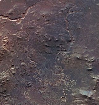 Telltale delta features, such as squiggly lines that represent water feeder channels, can be seen in this Mars Express photo of Eberswalde Crater on the Red Planet.