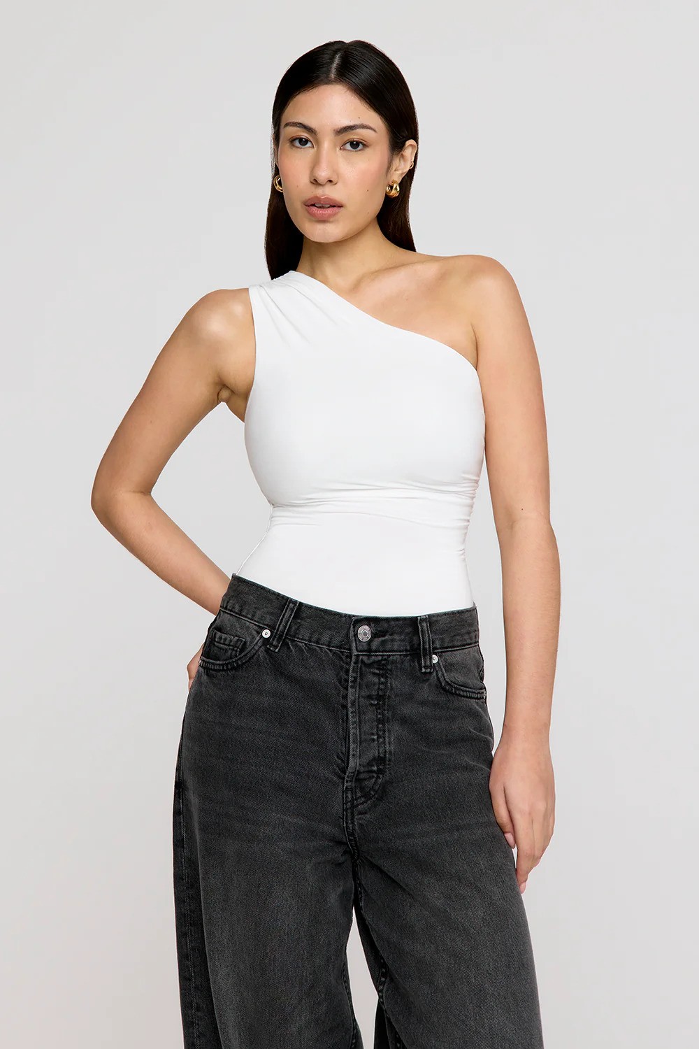 Intimately, 365 Asymmetric Ruched Side Bodysuit - Coconut Milk