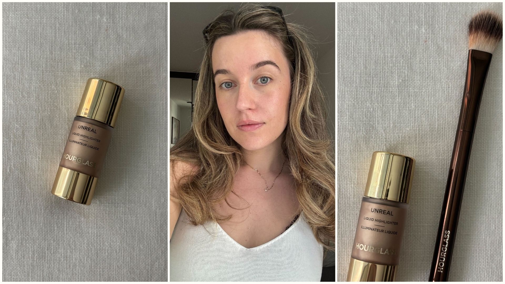 Deputy beauty editor Grace Lindsay testing the Hourglass Unreal Liquid Highlighter