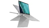 The Asus Chromebook Flip in several modes on a white background