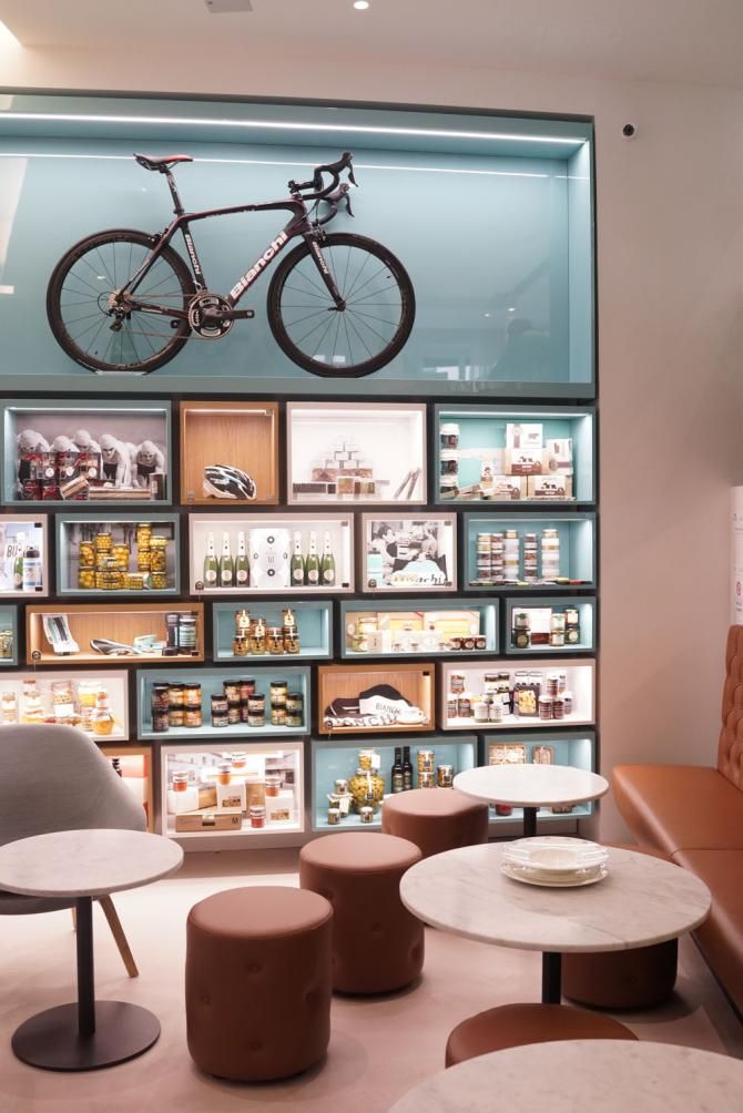 Inside the Bianchi cafe and store in Milan