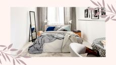  picture of small bedroom with neutral furnishings