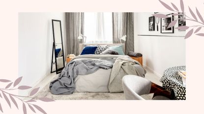 picture of small bedroom with neutral furnishings