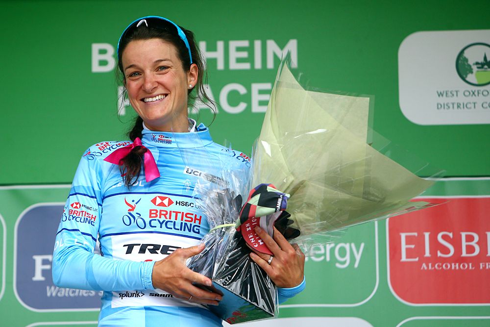 Lizzie Deignan (Trek-Segafredo) wears the blue Best British Rider jersey