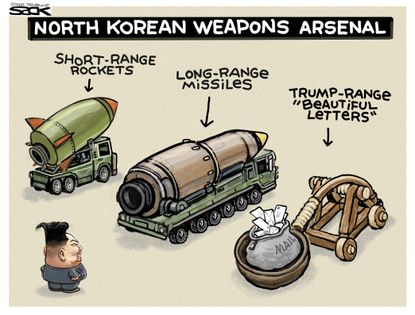 Political Cartoon North Korean Weapons Arsenal Trump Beautiful Letters
