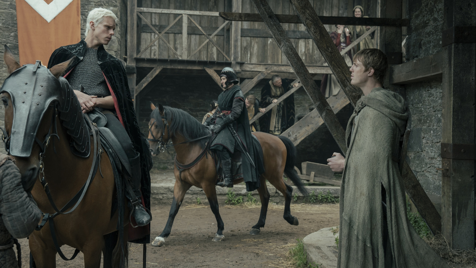 Aerion Targaryen looking down at Duncan from his horse in A Knight of the Seven Kingdoms season 1