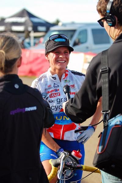 Katerina Nash tells journalists about the race following her win.