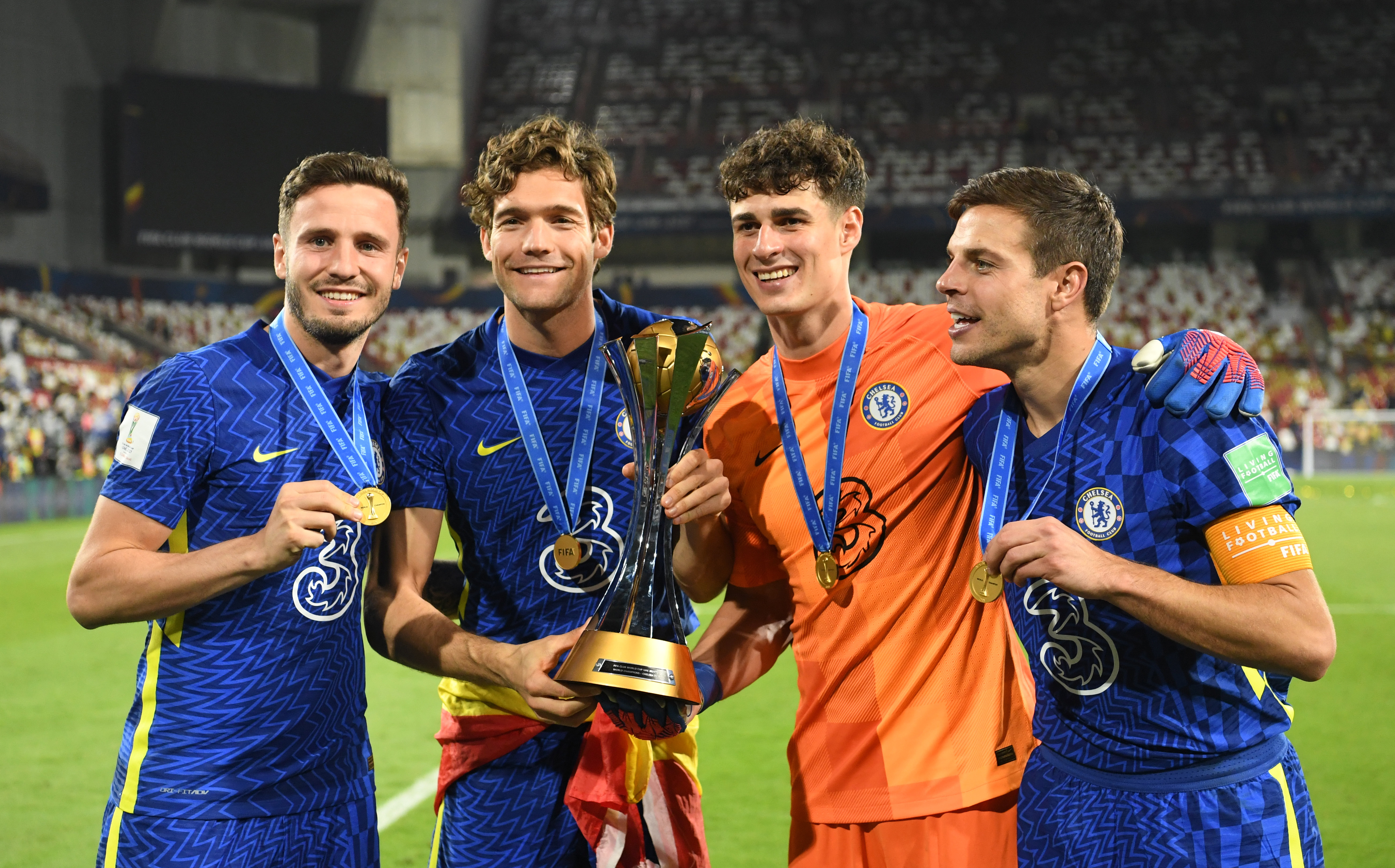 Chelsea players celebrate their triumph