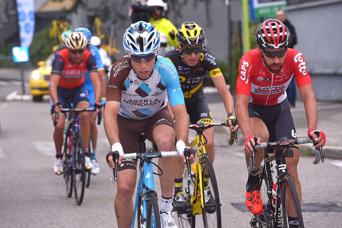 Axel Domont in the breakaway on stage 1 of the Crit&eacute;rium du Dauphin&eacute;