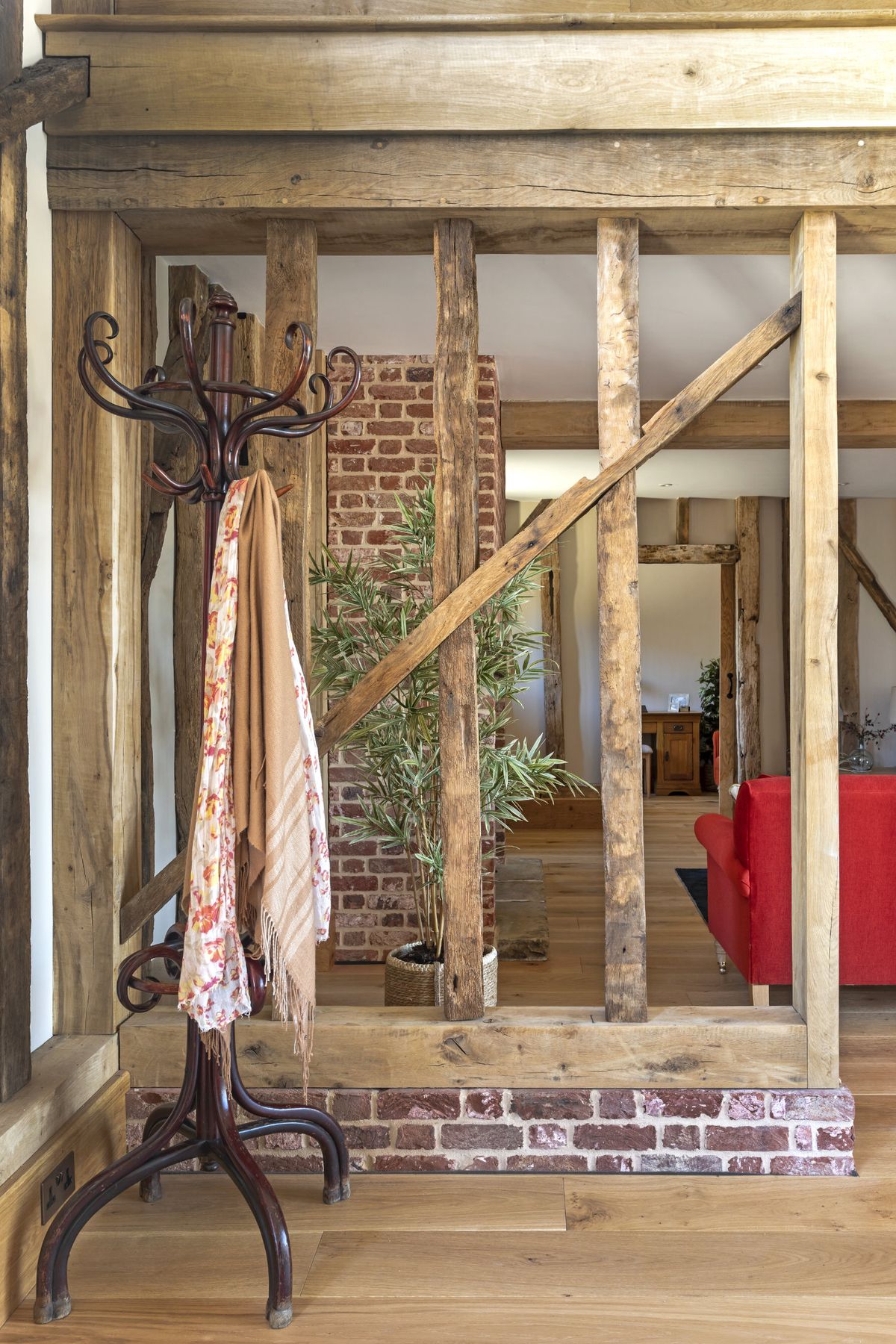 Exposed beams in a converted barn