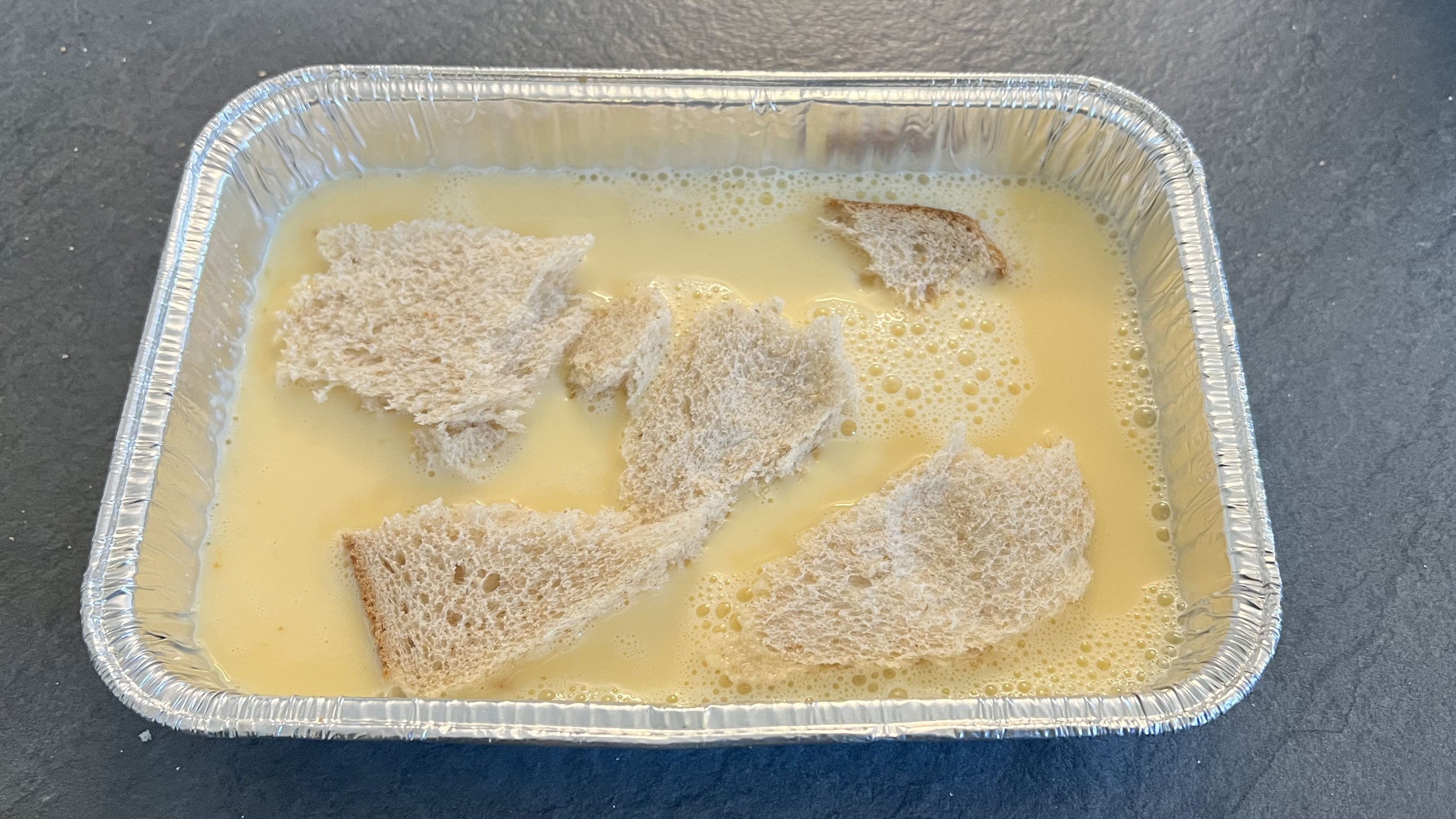 Bread soaked in a mixture of milk and eggs