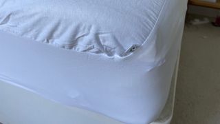 The corner of the bed with the Panda London Mattress Protector on